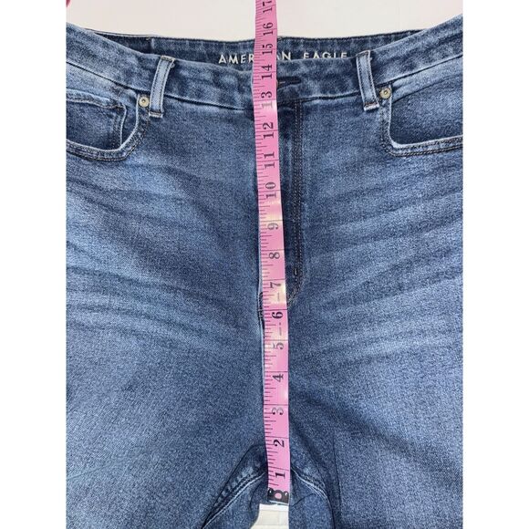 American Eagle Curvy Mom Jean Stretch Blue Denim Distressed High Rise Women 12R - Picture 9 of 13